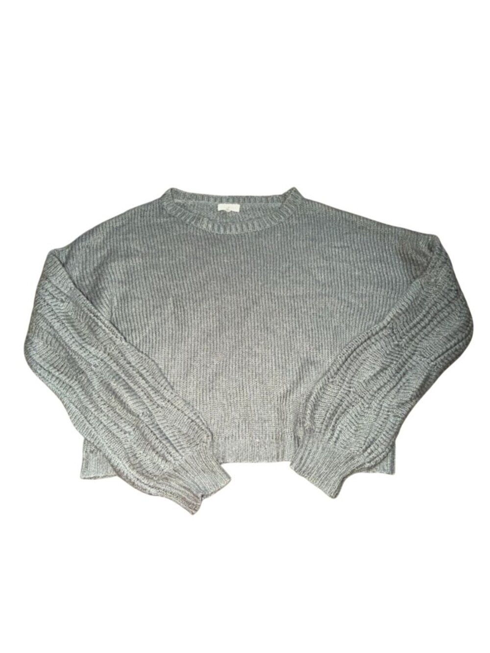 Promesa Gray Chunky Cable Knit Balloon Sleeve Cropped Sweater-L